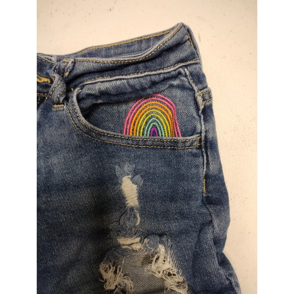 Justice Girls Distressed‎ Denim Rainbow Pocket Shorts Size 12